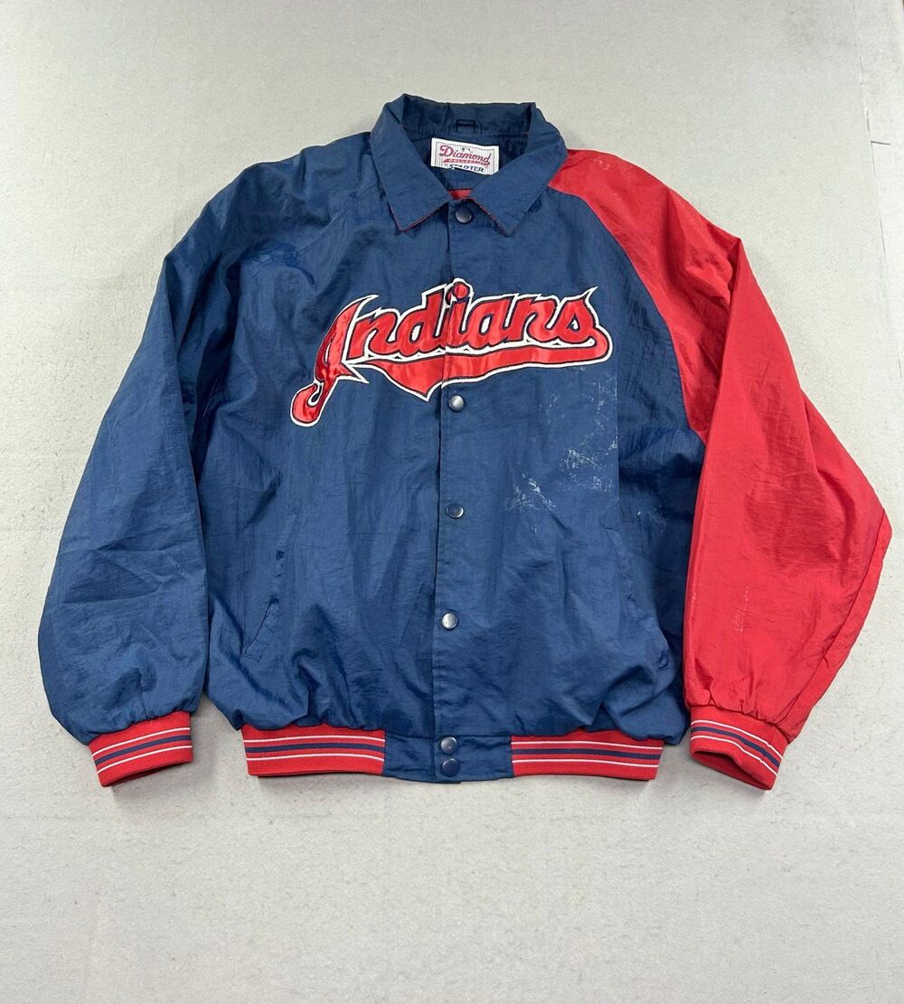 Vintage Starter Cleveland Indians Diamond Collection Jacket Mens XL Button Front